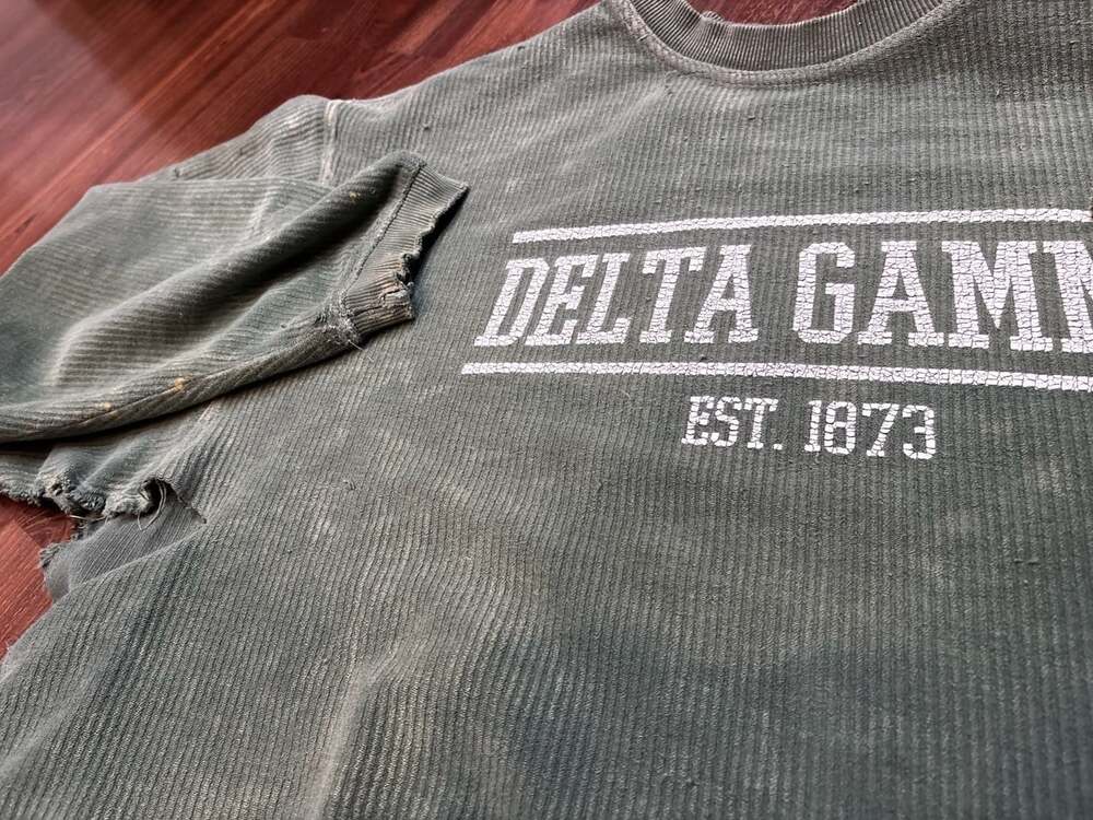 Delta Gamma Sorority Aesthetic Distressed Corded Crewneck oversized Sweatshirt O